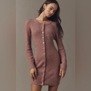 Anthropology MARE MARE Long-Sleeve Button-Front Sweater Mini Dress - Red